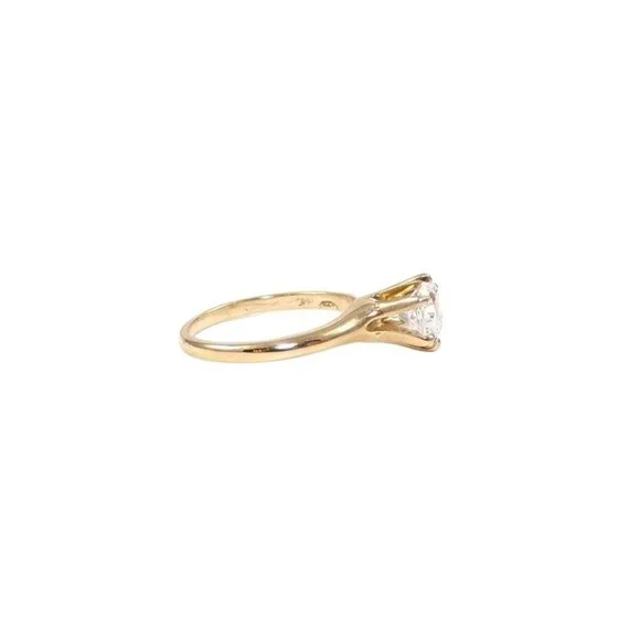 Solid 14K Yellow Gold Clear Quartz Solitaire Engagment Wedding Ring Size 6.5